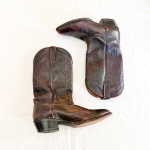 Nocona Men's 13" Black Cherry Imperial Leather Cowboy Boots Almond Toe 9 EE WIde